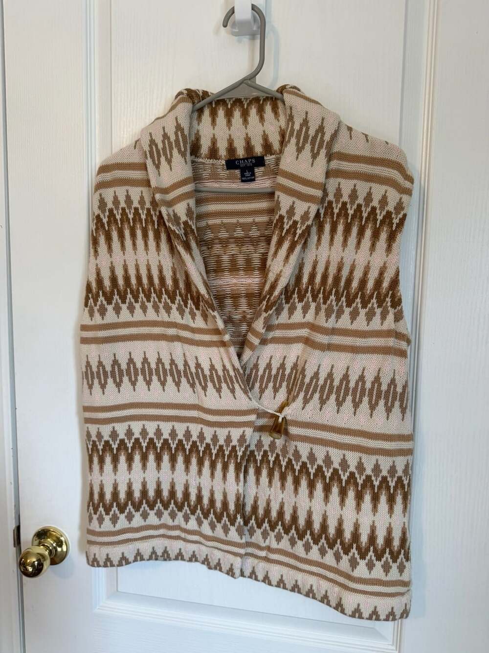 Chaps Southwestern Aztec Print Cardigan Sweater Vest Size L Shawl Collar Cotton